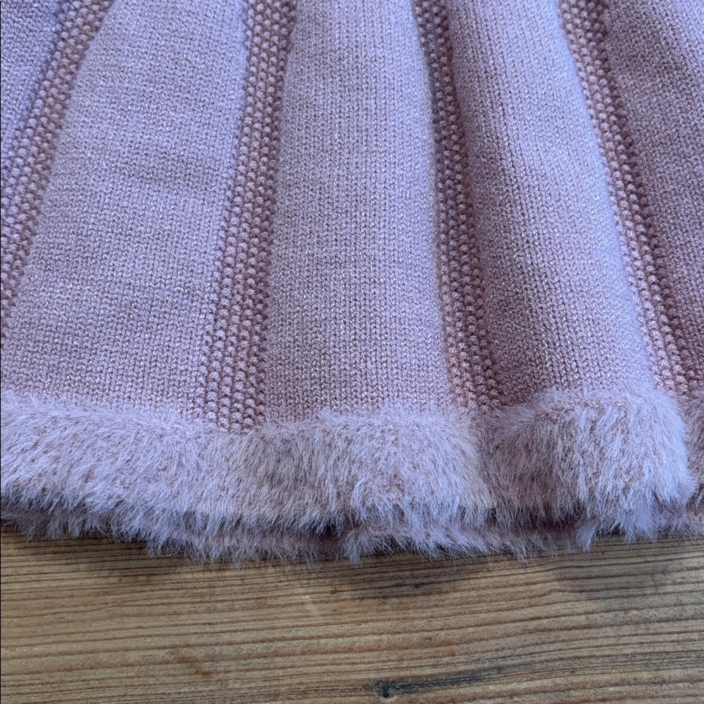 New! MAYORAL 3 Pink Knitted Pleated Skirt Faux Fur Trim Bow - Picture 3 of 7